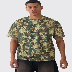 Camiseta de algodón 100% de calidad superior para hombre, estampado de camuflaje de estrella personalizado, cuello extendido secado rápido y de gran tamaño, ajuste perfecto para cualquier punto - Product Image 1