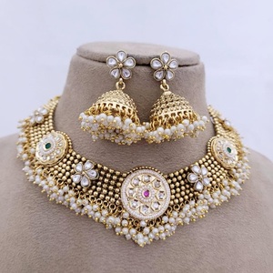 Conjunto de collar de diseño de alta calidad con aspecto de piedra, conjunto de Collar chapado en oro con pendientes para colección de ropa de boda para mujer - Product Image 1