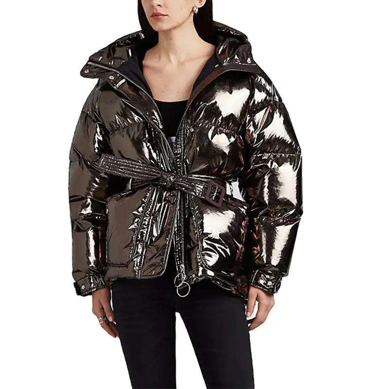 Damen Daunen puffer gepolsterte Jacken Blase plus Größe Damen jacke Shinny Puffer Winter Frauen Premium glänzende Gürtel Taille Jacken