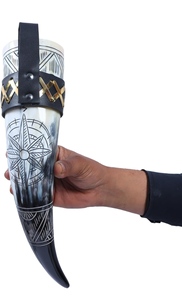 Meilleur prix 100% naturel Viking Agate médiévale corne à boire écologique alimentaire sûr poli Style Animal support en cuir fabriqué - Product Image 4