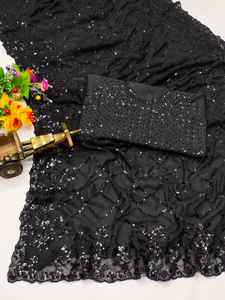 Las mujeres de alta calidad usan Sari hermoso Georgette último bordado étnico lentejuelas fiestas de boda a precios al por mayor - Product Image 5