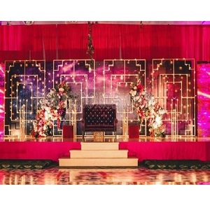 Engagement Event Stage <b>Decor</b> Metallic Candle <b>Walls</b> Trending Wedding Stage Candle Back <b>Walls</b> Majestic Wedding Reception Stage USA - Product Image 1