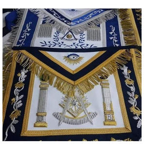 ชุด2ชิ้นผ้ากันเปื้อนเย็บปักลายด้วยมือรุ่น Masonic past Master ผ้ากันเปื้อนผ้าไหมสีฟ้าปักทอง - Product Image 1