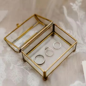 Rectangle Vintage Style Glass Brass <b>Ring</b> <b>Box</b> Hand Crafted High Quality Material Personalized Design Engraved Top Selling Bulk - Product Image 6