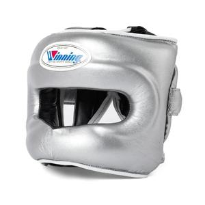 Casque de boxe gagnant en cuir véritable argenté, barre nasale, équipement de protection de haute qualité, poignées pour vente en gros - Product Image 1