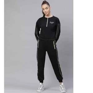 Conjunto Deportivo Personalizado Unisex de Manga Larga para Hombre, Negro, Casual, 100% Algodón, Sudadera con Media Cremallera y Pantalones Deportivos, 2 Piezas - Product Image 1
