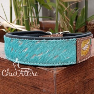 100% poils naturels sur cuir de vachette métallique collier de chien de marque usiné à la main collier rembourré Western gravé collier pour animaux de compagnie en cuir véritable - Product Image 1