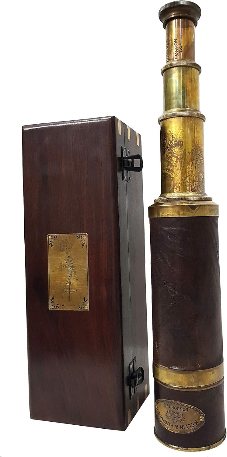 Vintage 1917 Kelvin Hughes London Antique Brass Leather Telescope