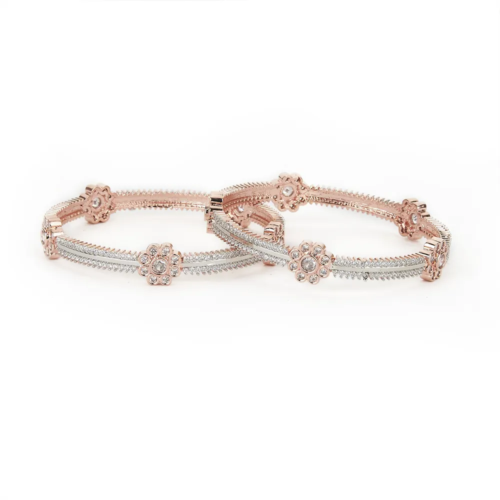 Amerikaanse Diamant Rose Vergulde 2 Pc Handgemaakte Cz Klassieke Armband 417119 Groothandels In India