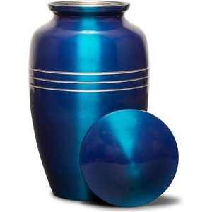 Urna Funeraria Estilo Mármol Azul con Patrón de Vetas Doradas y Bolsa de Terciopelo para Cenizas de Adultos - Product Image 2