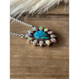 Southwest Handmade Multi Stone Sterling Silver Flower Cluster Necklace Bezel <b>Set</b> - Product Image 3