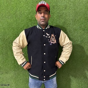 Veste coupe-vent en chenille avec logo personnalisé et patch brodé sur le devant pour hommes et garçons - Style baseball surdimensionné - Product Image 1