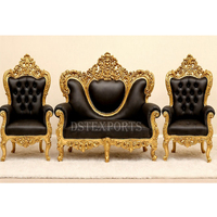Luxueux ensemble de canapé causeuse noir pour grands mariages Royaume-Uni Grand mariage étapes teck meubles de canapé en bois Chaise en cuir véritable