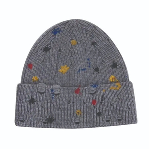 Gorro de punto Y2K de invierno de alta calidad con diseño exquisito de pintura de salpicaduras desgastadas, gorro Unisex con logotipo acrílico Premium - Product Image 2