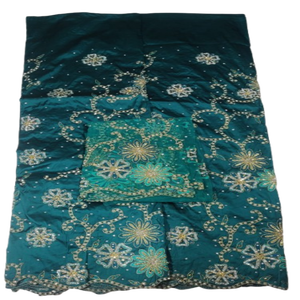 Última moda en atuendos nigerianos George Wrapper con pedrería y bordados en tela de tafetán para fiestas nocturnas. - Product Image 1