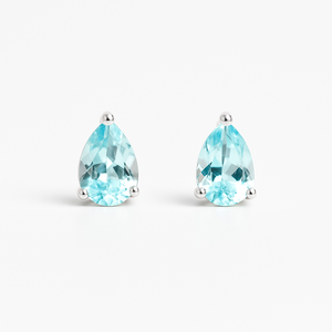 Pendientes de Botón Románticos de Plata de Ley al por Mayor, Chapados en Rodio, con Topacio Azul en Corte Pera, para Bodas, Fiestas y Regalos Infantiles - Product Image 2