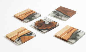 Ensemble de dessous-de-verre en résine de bois durable de qualité supérieure |   Sous-verres en résine époxy faits à la main, impression découpée |   Promotion de bar à domicile écologique - Product Image 6