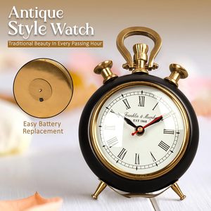 4 inch Đồng hồ quay số ticking đen vàng bảng đồng hồ với đứng cho bàn và kệ mộc mạc trang trại phong cách <span class=keywords><strong>mantel</strong></span> timepiece - Product Image 1