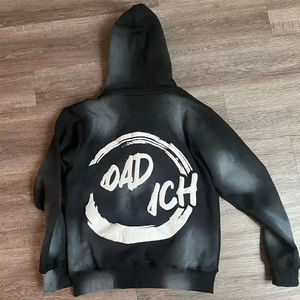 Conjunto de chándal con capucha y pantalones de chándal desgastados lavado con ácido, conjunto de chándal con cremallera y Sudadera con capucha, fabricante de ropa OEM - Product Image 5