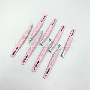 Pinzas de extensión de pestañas con punta de fibra rosa para bebé personalizables, agarre fuerte, acero inoxidable, visón sostenible, logotipo rosa claro - Product Image 1