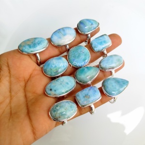 Lote de Anillos de Larimar al por Mayor, Anillos de Larimar con Bisel, Joyería al por Mayor, Anillos de Plata de Ley 925 con Baño de Plata, Anillos de Moda con Piedras Preciosas para Mujer - Product Image 2