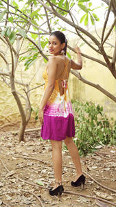 ชุดแม็กซี่เดรสมัดย้อมยาวถึงเข่าชุดเดรสยาวเปิดหลังเอวสูงเปิดหลังสำหรับปาร์ตี้ตอนเย็นชายหาดฤดูร้อน - Product Image 4