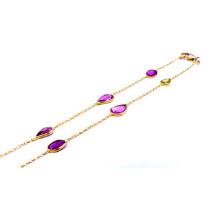 Trendy Everyday Wear Sterling Silver 925 Multi Tourmaline Gemstone Classic Celeb Style Link Chain Necklace - Product Image 4
