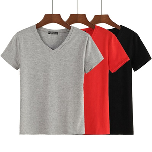 Camisetas elegantes para mujer 100% algodón cuello redondo cuello en V Top corto cómodo verano moda Casual traje elegante - Product Image 4