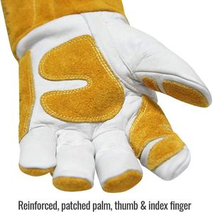 Guantes de soldadura de cuero Partido de vaca con logotipo personalizado Protección de manos resistente al calor de grado deportivo con logotipo - Product Image 3