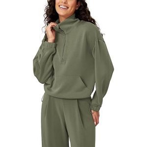 Venta al por mayor de sudaderas con cremallera media personalizadas sudaderas con capucha recortadas chaquetas de lana para mujer cuarto de cremallera pulóver trajes de otoño ropa de invierno - Product Image 2