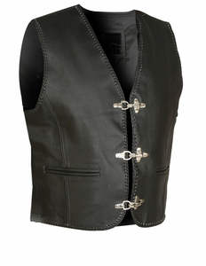 Custom Made American Cool <b>Men's</b> <b>Leather</b> Vest Motorcycle Riding <b>Waistcoat</b> with Embroidered Badge Outer Wear Vest - Product Image 1