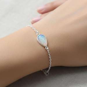 Ethiopian Opal 925 <b>Sterling</b> <b>Silver</b> Pear Shape Gemstone Adjustable <b>Bracelet</b> Handmade Women Jewelry Gift - Product Image 5