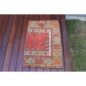 Alfombra Turca Vintage, Pequeña, 1.7x2.6 pies (53x80 cm), Alfombra Roja de Lana del Suroeste - Product Image 4