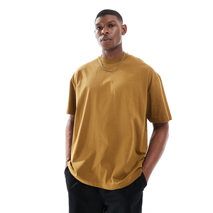 T-shirt décontracté à col rond marron pour homme, collection tendance avec motif tricoté personnalisé, vente en gros 100% coton OEM/ODM - Product Image 1