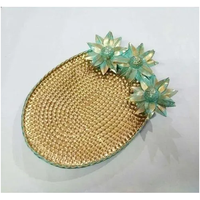 Bandejas de Metal modernas de gran venta con mango de hoja, acabados dorados y azules, decoración ecológica para boda Diwali, mesa de comedor, bandeja para servir