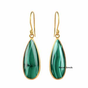 2025 pendientes de lágrima de piedras preciosas de malaquita Natural 9x25mm colgante 925 fabricante de joyas de plata esterlina regalo de boda para mujeres - Product Image 1