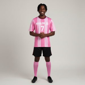 Maillot de football personnalisé de qualité supérieure, rayures personnalisées, respirant, 100% polyester, écologique, léger, rose - Product Image 5
