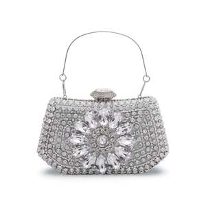 Bolso de noche plateado de lujo P23849, bolso de noche de resina con patrón de mármol cuadrado de diamante, decoración de perlas y cadenas, forro Acrílico - Product Image 3