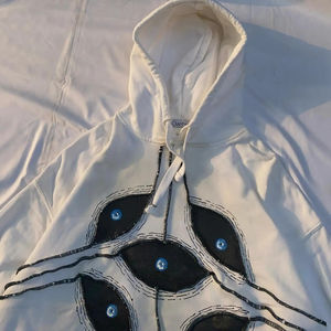 2025 Embroidered Eye Stitching Regular Fit 100% Cotton Winter <b>Hoodie</b> Hip Hop Goth <b>White</b> Pullover Pocket Men <b>Women</b> Fashion Trend - Product Image 2