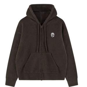 Brown Knit ZipUp Hoodie with Emblem Stylish and Comfortable Hoodie for Men and Women Casual Winter Wear with Logo - Product Image 1