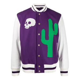 OEM <b>Men's</b> 100% Cotton Varsity Jacket with Stand Collar Warm Leather Sleeves Premium Quality Long <b>Clothing</b> Screen Printed Logo - Product Image 1