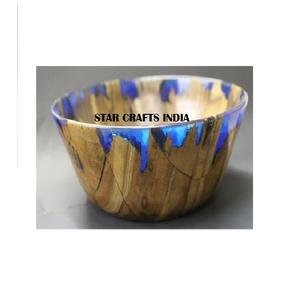 ชามสลัดไม้มะม่วงแข็งพร้อมช้อนสำหรับผลไม้ชุดชามสลัดพร้อมพิมพ์ลายสีฟ้าทำจากเรซินแบบกำหนดเอง - Product Image 1