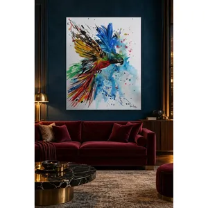 Impression sur toile de perroquet coloré avec effet d'aquarelle Fida - Product Image 3