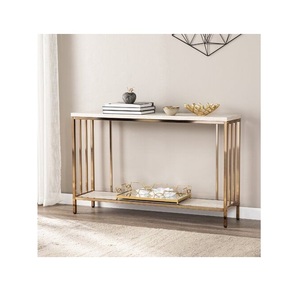 Table console moderne en métal doré avec plateau, parfaite pour la décoration intérieure luxueuse et l'affichage élégant du salon - Product Image 1