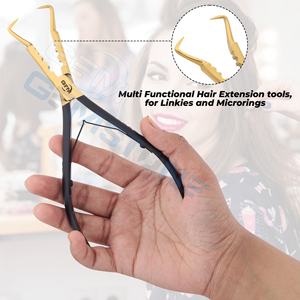 Pince professionnelle pour l'élimination des extensions de cheveux, en acier inoxydable doré, pointe en crochet, outil d'installation de micro-anneaux et de nano-anneaux, GEMSTONE - Product Image 4