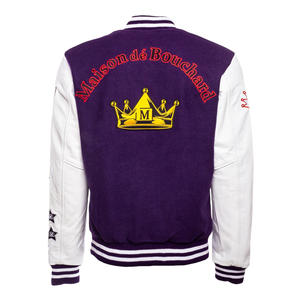 เสื้อแจ็กเก็ตสีม่วงสำหรับผู้ชายเสื้อแจ็กเก็ตผ้ากำมะหยี่แขนสีขาวปักอักษรบอมเบอร์เสื้อวิทยาลัยออกแบบได้ตามต้องการ2025แฟชั่น - Product Image 6