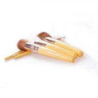 Set kuas Makeup pegangan bambu, 7 Pcs Kit kuas kosmetik wajah dan mata untuk alas bedak perona pipi