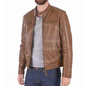 Veste en cuir vintage pour hommes avec détails de boucle Veste en cuir pour hommes avec double fermeture éclair et poignets - Product Image 4