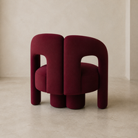 Fauteuil sculptural en velours bordeaux personnalisé, fauteuil d'appoint moderne pour hôtel, villa, appartement