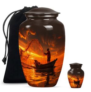 Urna conmemorativa de pesca al atardecer para cenizas, recuerdo de cenizas de tributo de pescador para adultos, urna de cremación conmemorativa decorativa grande de 10" - Product Image 3
